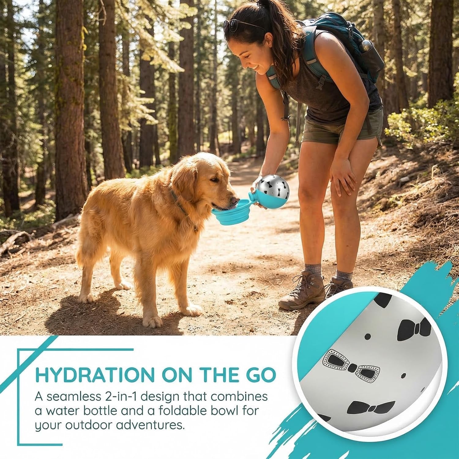 Ultimate Portable Dog Water Bottle with Integrated Bowl - Leak Proof 10Oz Travel Solution for Small Dogs, Puppies & Cats in Stylish Blue