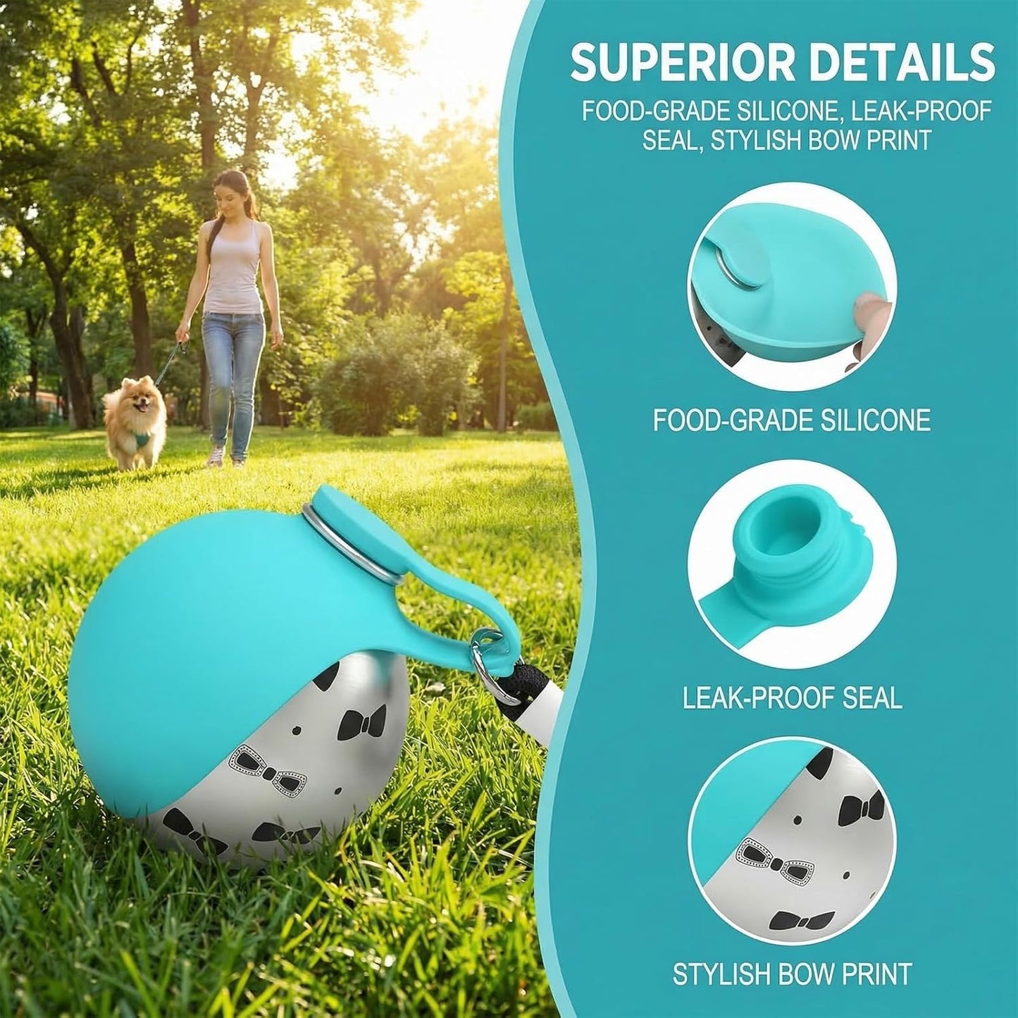 Ultimate Portable Dog Water Bottle with Integrated Bowl - Leak Proof 10Oz Travel Solution for Small Dogs, Puppies & Cats in Stylish Blue