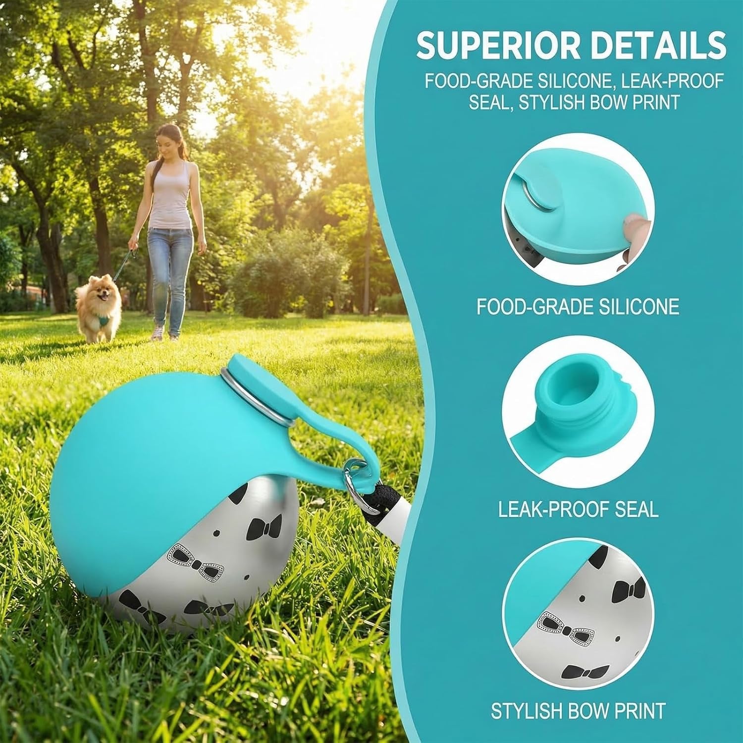Ultimate Portable Dog Water Bottle with Integrated Bowl - Leak Proof 10Oz Travel Solution for Small Dogs, Puppies & Cats in Stylish Blue