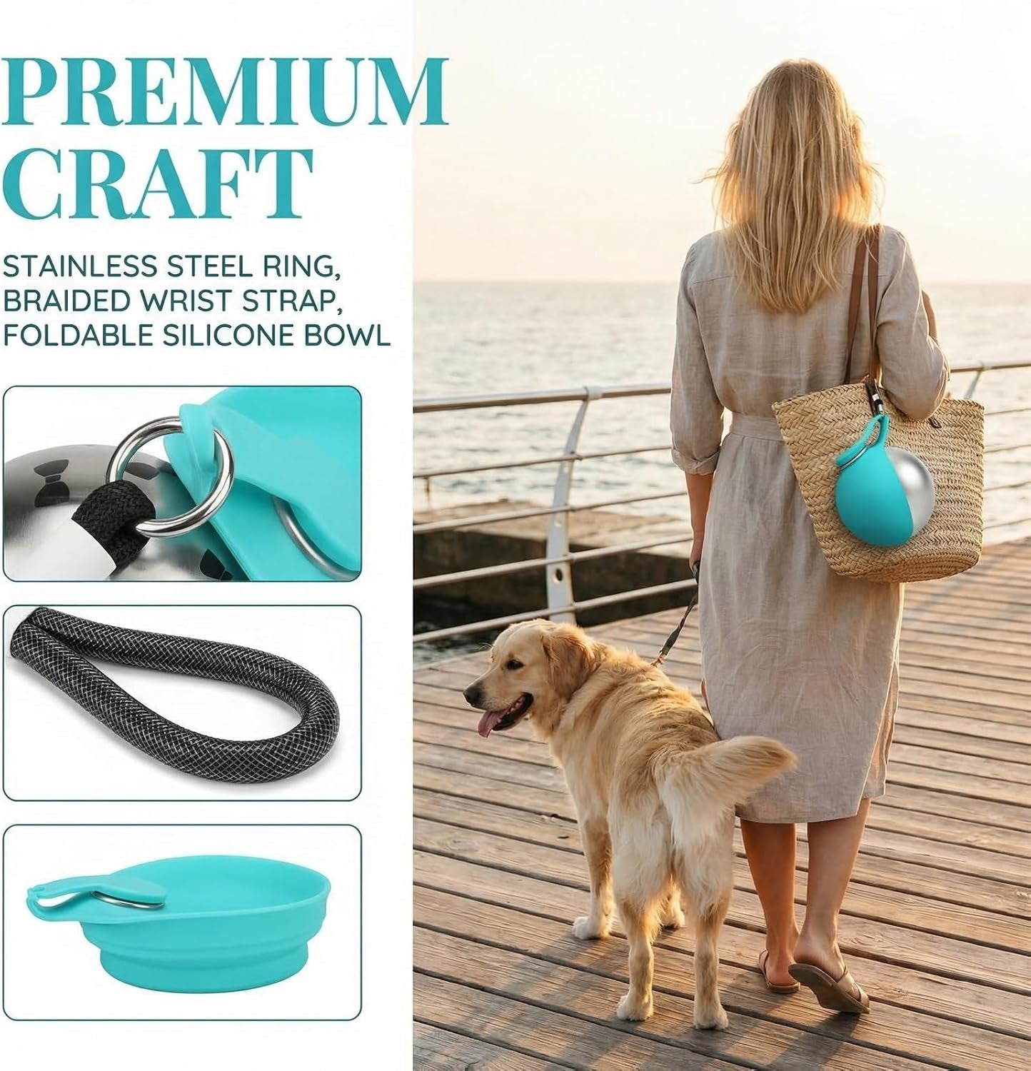 Ultimate Portable Dog Water Bottle with Integrated Bowl - Leak Proof 10Oz Travel Solution for Small Dogs, Puppies & Cats in Stylish Blue